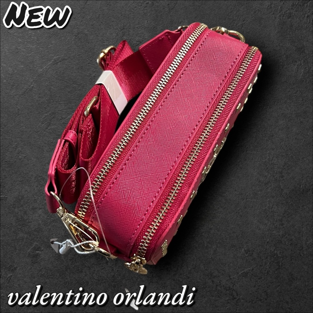NEW Valentino Orlandi Pink Crossbody Bag – Studded Logo Design - Picture 7 of 11